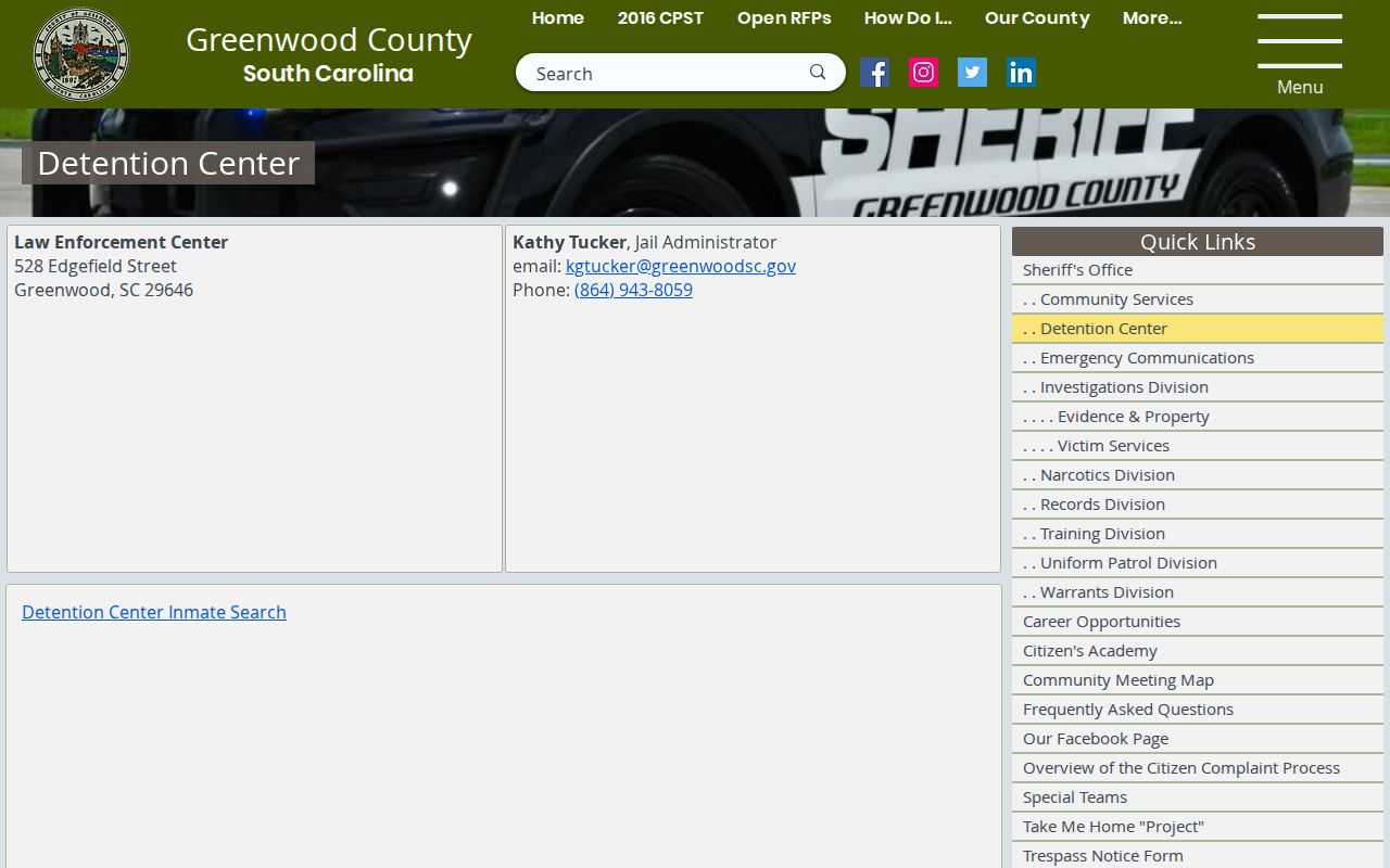 Greenwood County Detention Center release search page
