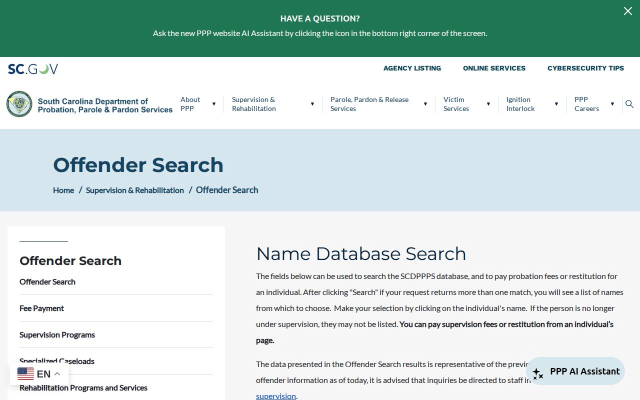 Greenwood County parole and probation offender search